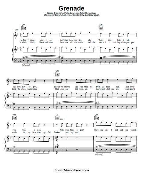 Grenade Sheet Music Bruno Mars ♪ Sheetmusic Free