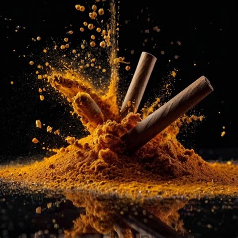 Cinnamon Sticks And Powder On Black Background Premium Ai Generated Image