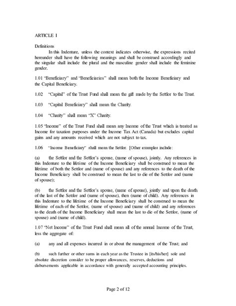 Charitable Remainder Trust Agreement In Word And Pdf Formats Page 2 Of 12