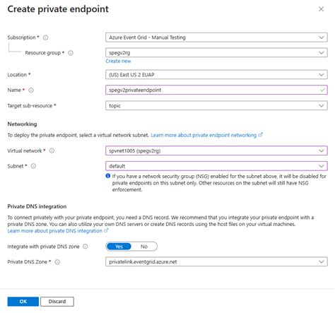 Configuración De Puntos De Conexión Privados Para Espacios De Nombres De Azure Event Grid