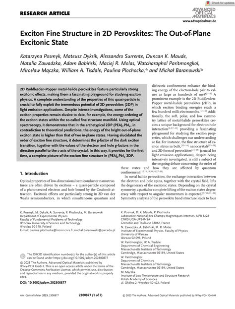 Pdf Exciton Fine Structure In D Perovskites The Out Of Plane