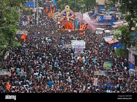 Idol Of Elephant Headed Hindu God Ganesh Is Being Carried From The