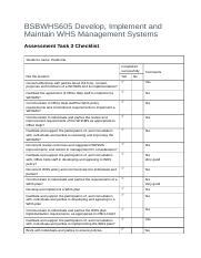 BSBWHS605 Develop Implement And Maintain WHS Management Systems