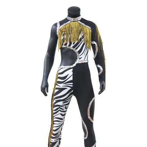 Custom Majorette Uniforms Black Zebra Strip Sexy Girls Fringe Dance