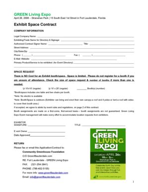 Fillable Online Fortlauderdale Green Living Expo Exhibit Space Contract