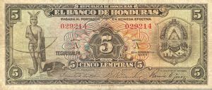 Banknote 5 Lempiras Honduras 1932 Issue Wor P 36