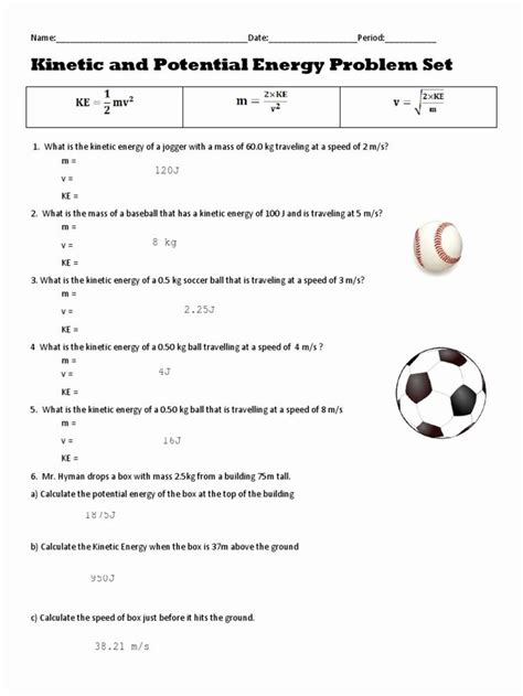 Potential Energy Worksheet With Answers