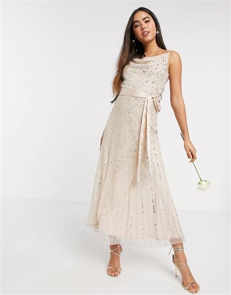 Amelia Rose Bridesmaid Embellished Cami Midi Dress In Rose Gold Shopstyle