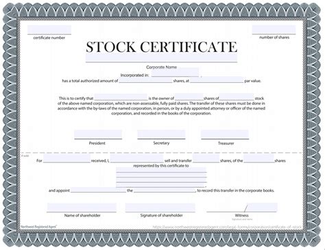 Free Certificate Of Stock Template Corporate Stock Certificates With