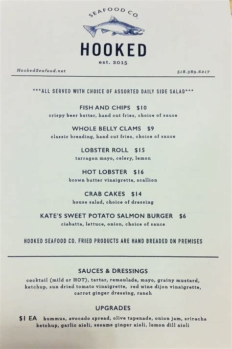 Hooked Seafood Menu Menu For Hooked Seafood Latham Albany