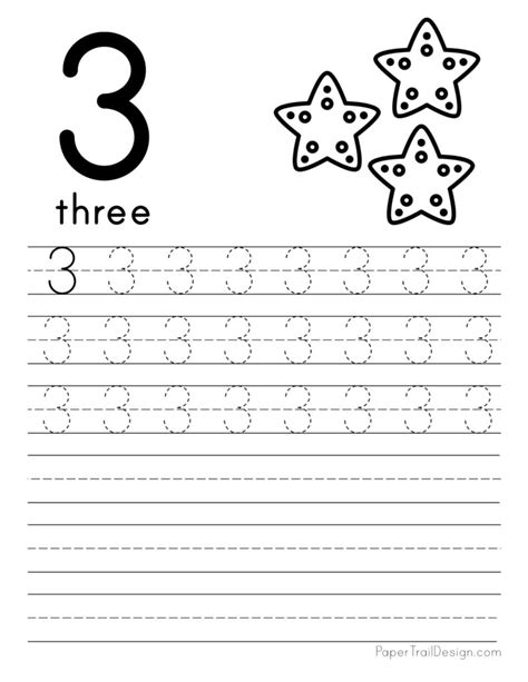 Number 3 Traceable Worksheets