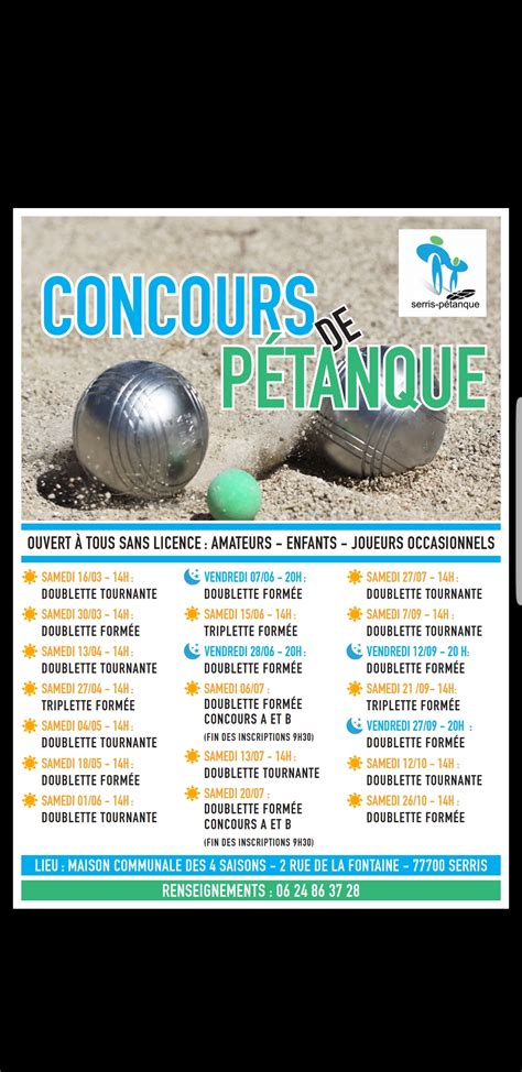 Concours de pétanque Ouvert à tous Serris 16 mars 2019 Doublette