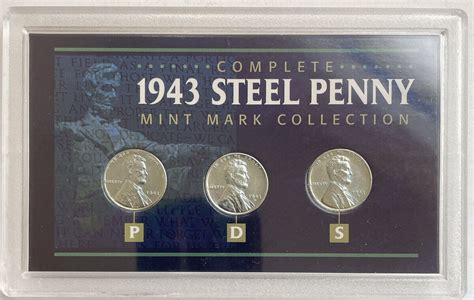 COMPLETE 1943 STEEL PENNY MINT MARK COLLECTION IN CASE WITH COA Values ...