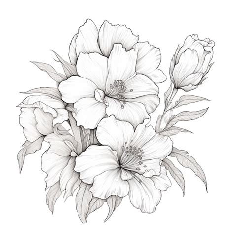 Un Dessin D Un Bouquet De Fleurs Avec Des Feuilles Sur Fond Blanc Ai