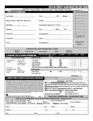 Fillable Online Ultimate Slam Registration Form Fax Email Print