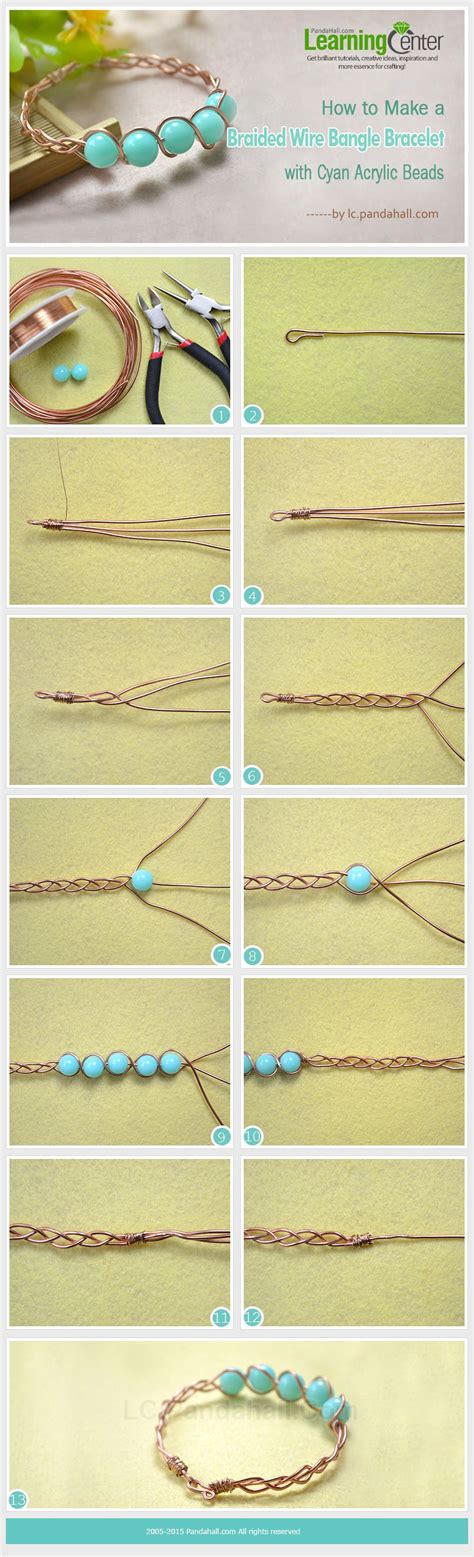 How To Make A Braided Wire Bangle Bracelet With Cyan Acrylic Beads