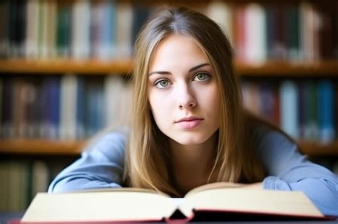 Premium Ai Image Portrait Of A Pretty College Woman Reading In The