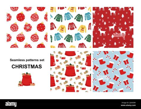 Set Christmas Seamless Patterns Stock Vector Image Art Alamy