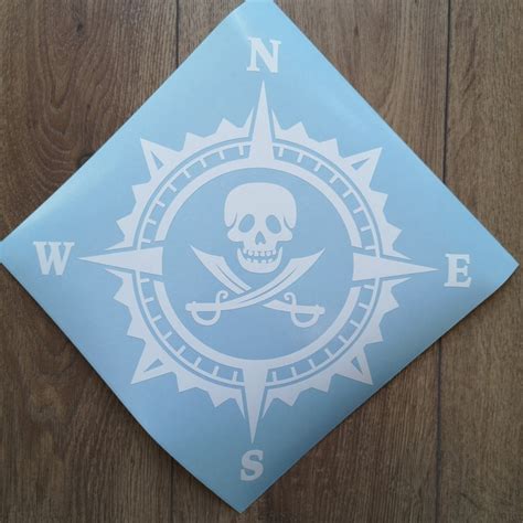 Pirate Skull Compass Vinyl Decal Sticker Compass Rose Ship Etsy