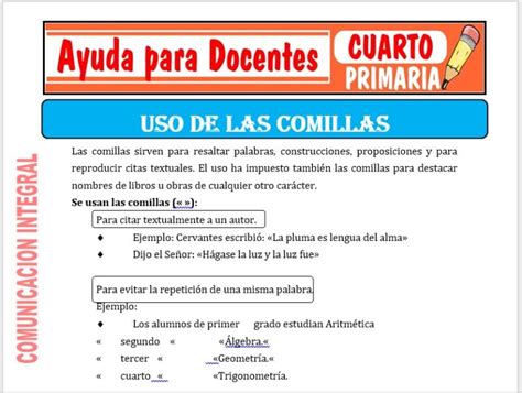 Uso De Las Comillas Para Cuarto De Primaria Ayuda Para Docentes