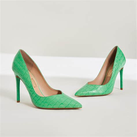 Uza Shoes Scarpin Salto Alto Croco Verde Cole O Outono Inverno