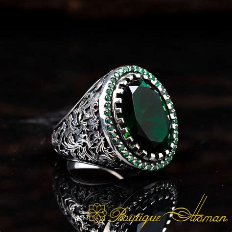 Green Square Aqeeq Silver Men S Ring Boutique Ottoman Exclusive