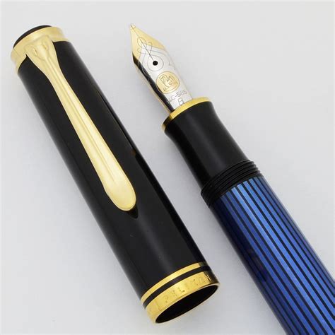 Pelikan M400 Fountain Pen 1990s Black With Blue Barrel Broad 14k