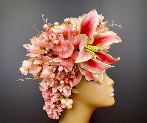 Large Pink Flower Headdress Lily Flower Crown Rose Crown Flower