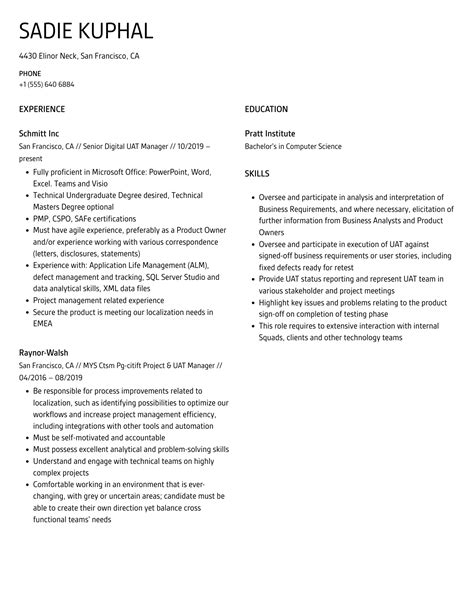 Uat Manager Resume Samples Velvet Jobs