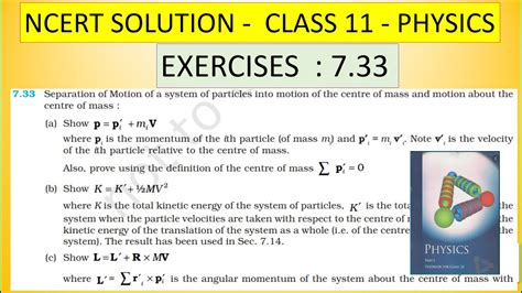 Ncert Solution Class 11 Physics Exercises 733 System Of Particles