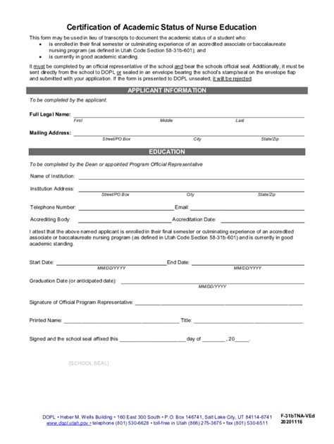 Fillable Online Dopl Utah Certification Of Academic Status Of Nurse Education Fax Email Print