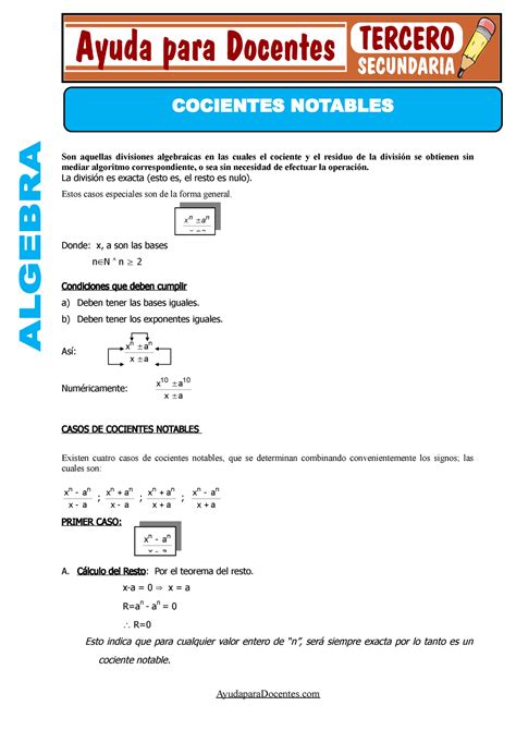 Cocientes Notables Para Tercero De Secundaria Son Aquellas Divisiones