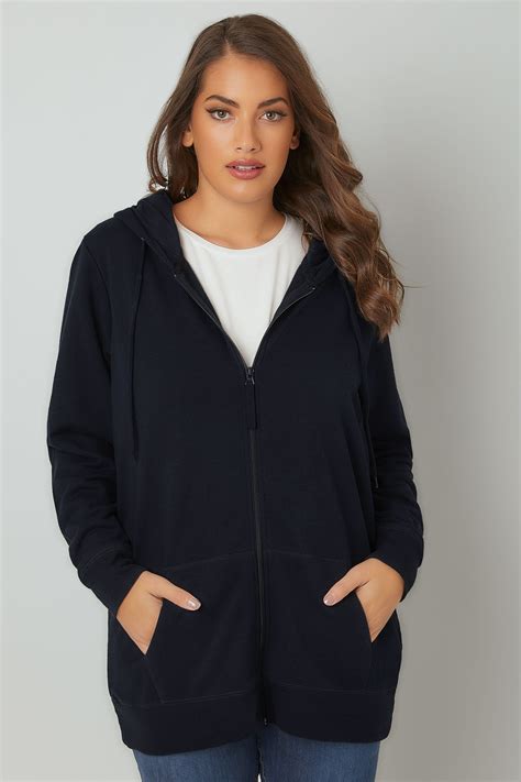 Navy Zip Through Hoodie With Pockets Plus Size 16 To 36