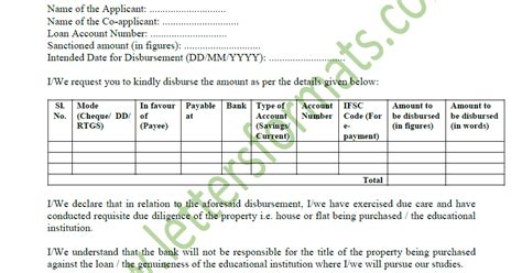 Sample Letter For Home Loan Disbursement