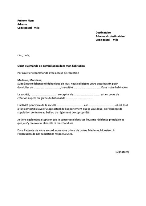 Lettre De Demande De Domiciliation Dans Un Local Habitation