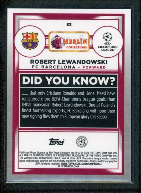 2023 ROBERT LEWANDOWSKI 220 350 TOPPS MERLIN UEFA CHAMPIONS LEAGUE