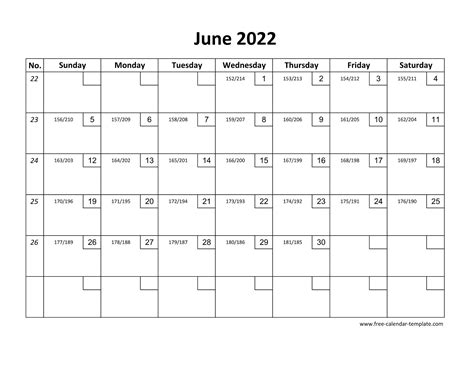 June Calendar Printable With Checkboxes Horizontal Free