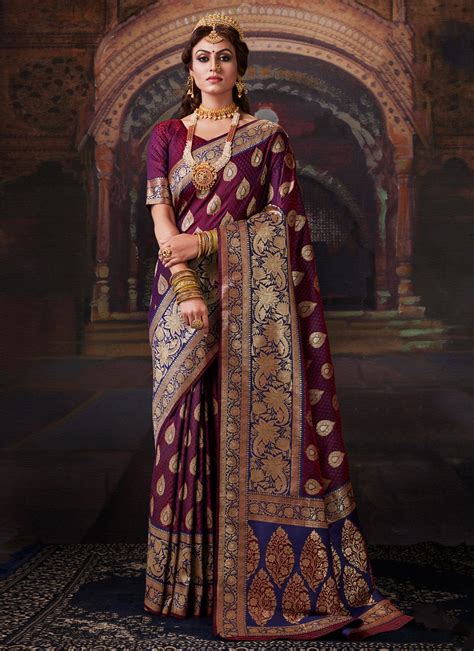 Shop Purple Banarasi Silk Classic Saree Online