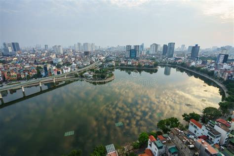 Aerial Skyline View Of Hanoi City Vietnam Hanoi Cityscape By Sunset