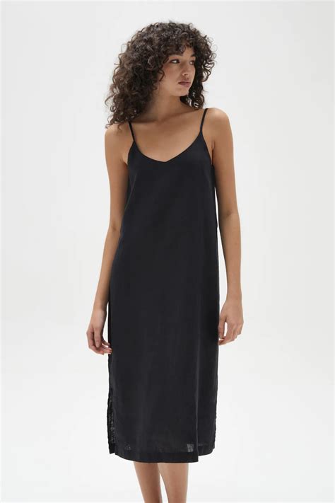 Assembly Label Linen Slip Dress Black Nz