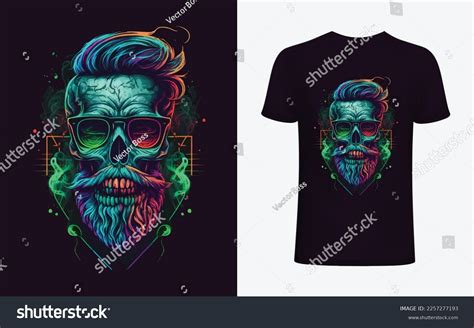 Neon Hipster Skull Sunglass T Shirt Stock Vector Royalty Free