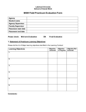 Fillable Online MSW Field Practicum Evaluation Form Docx Fax Email