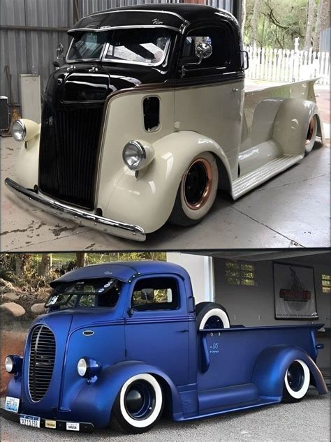 Two Pictures Of An Old Truck With Chrome Rims