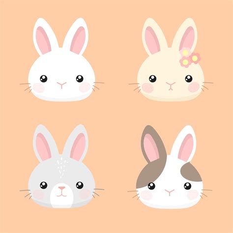 Premium Vector Set Of Cartoon Rabbits Faces Cute Bunnies Vector