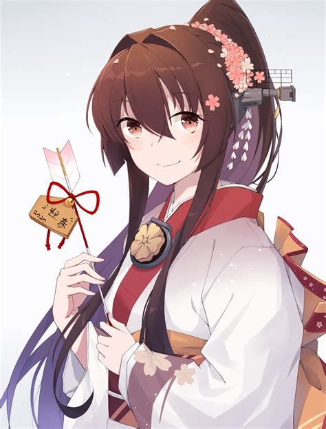 Safebooru 1girl Arrow Brown Eyes Brown Hair Cherry Blossoms Eyebrows Visible Through Hair