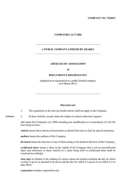 Memorandum and Articles of Association - Rolls-Royce