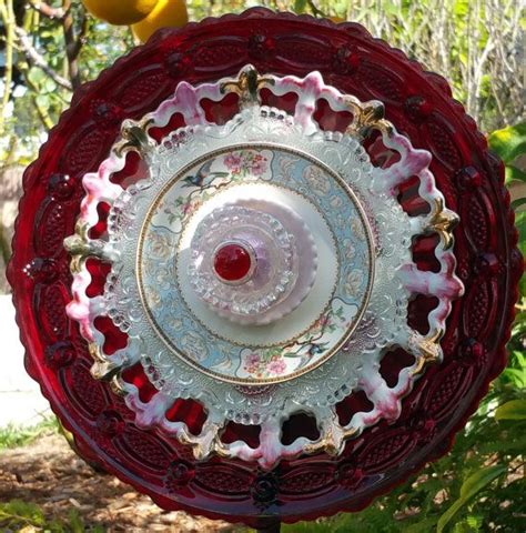 Suncatcher Yard Art Glass Plate Flower Garden By LinMoonDesigns Flower