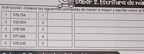 Instrucci N Ordena Las Siguientes Cantidades De Menor A Mayor Y Escribe