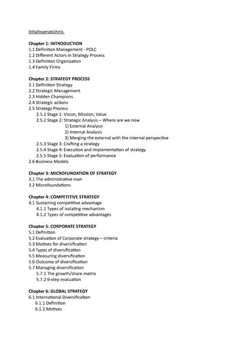 Management Klausur Zusammenfassung Inhaltsverzeichnis Chapter