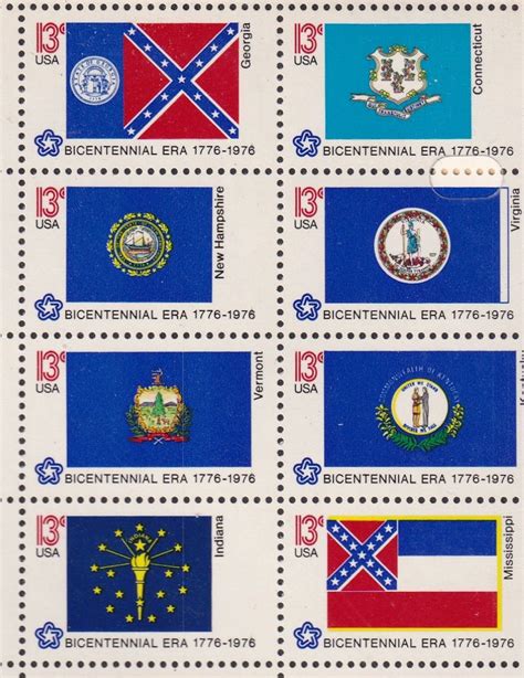 Bicentennial Cent State Flags Stamps Pane Of Etsy